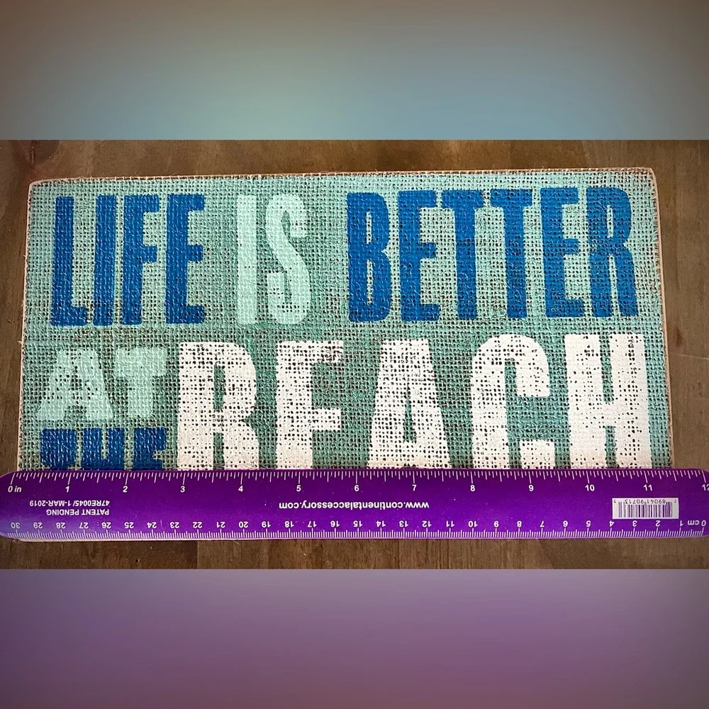 WOODEN SIGN
“Life is Better at the BEACH” Painted Burlap Blues/ Greens NEW - Picture 2 of 6